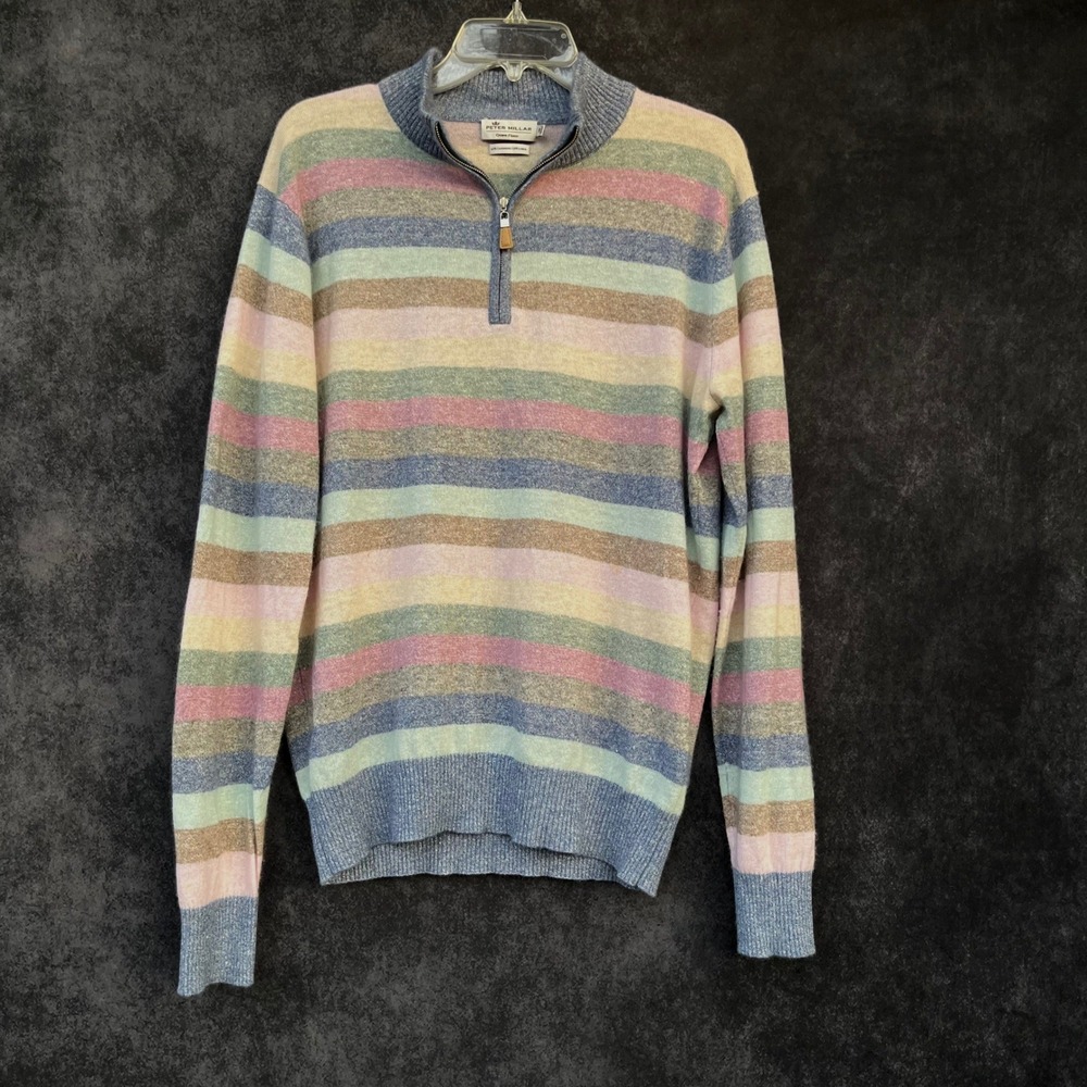 PETER MILLAR Crown Fleece‎ Quarter Zip Golf Sweater Mens M Cashmere Linen Blend